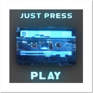 Just Press Play Glitched Retro Cassette Posters and Art